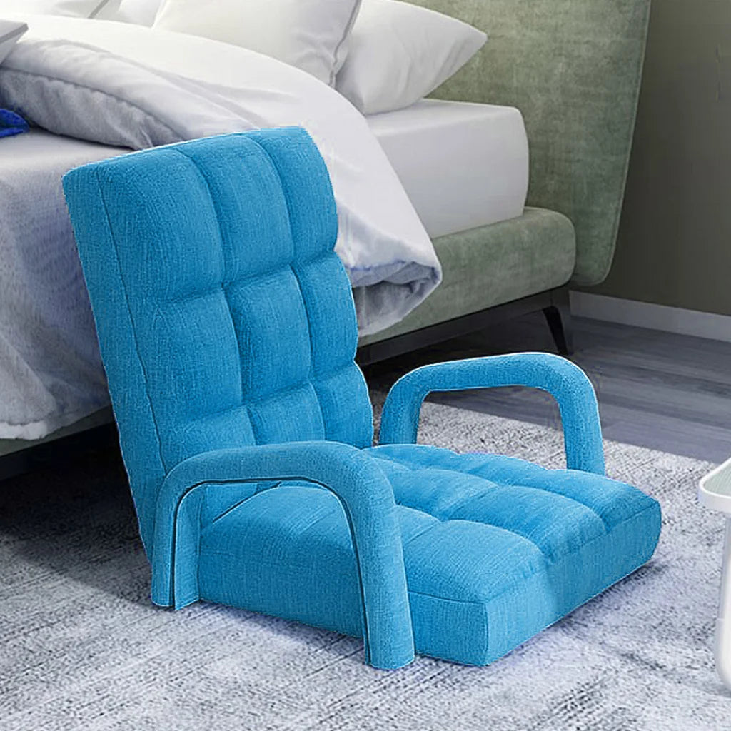 Recliner Chair Foldable Lounge Cushion Adjustable Floor Lazy with Armrest Blue