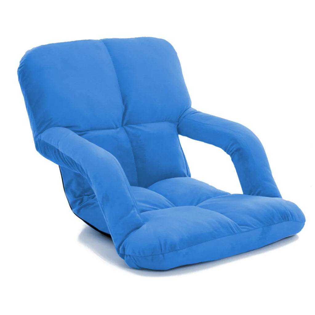 Recliner Chair Foldable Lounge Cushion Adjustable Floor Lazy with Armrest Blue