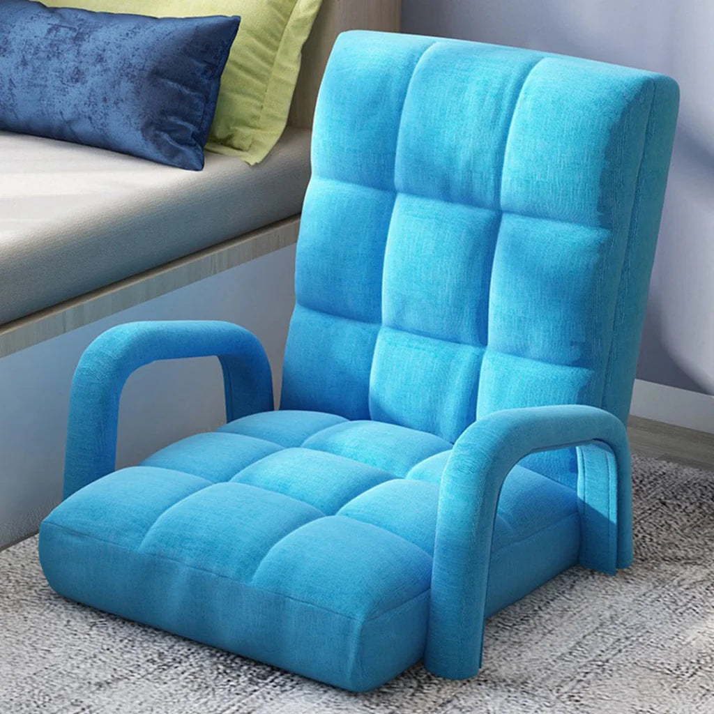 Recliner Chair Foldable Lounge Cushion Adjustable Floor Lazy with Armrest Blue