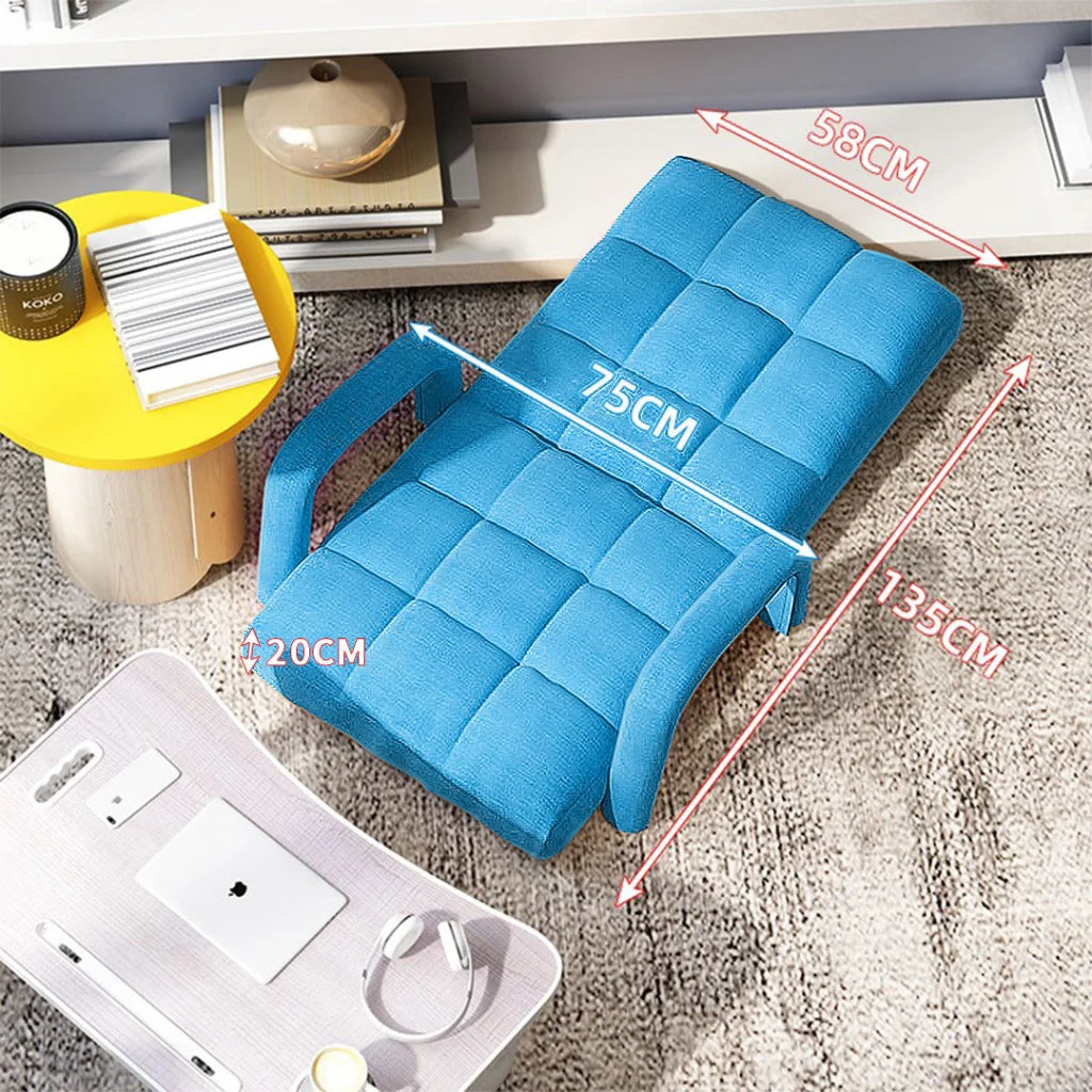 Recliner Chair Foldable Lounge Cushion Adjustable Floor Lazy with Armrest Blue