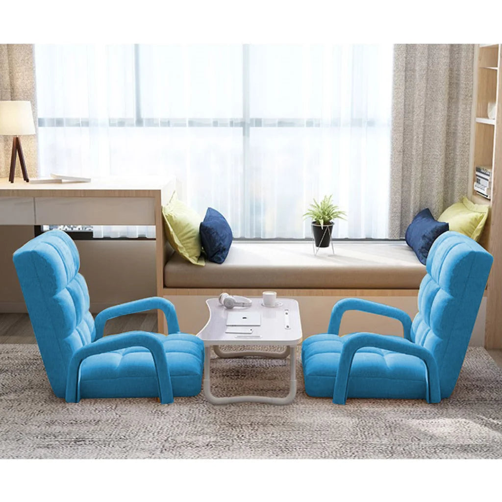 Recliner Chair Foldable Lounge Cushion Adjustable Floor Lazy with Armrest Blue