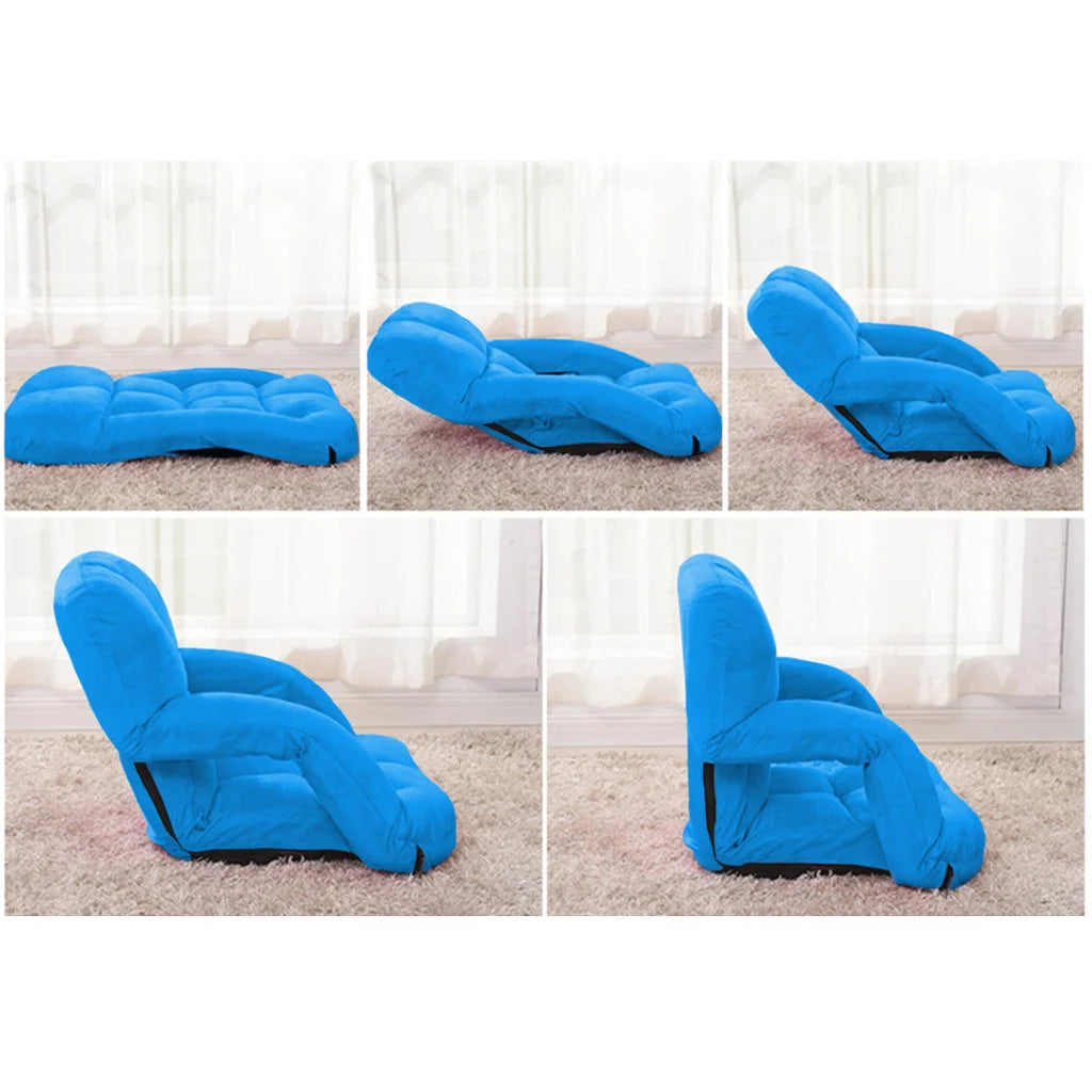 Recliner Chair Foldable Lounge Cushion Adjustable Floor Lazy with Armrest Blue