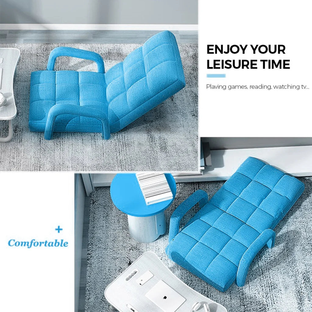 Recliner Chair Foldable Lounge Cushion Adjustable Floor Lazy with Armrest Blue