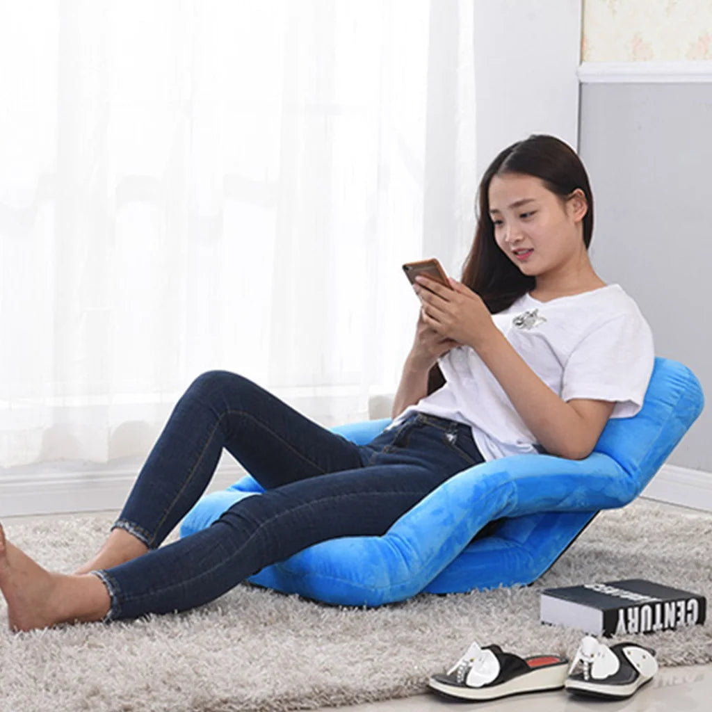 Recliner Chair Foldable Lounge Cushion Adjustable Floor Lazy with Armrest Blue