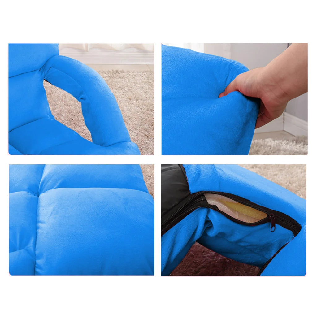 Recliner Chair Foldable Lounge Cushion Adjustable Floor Lazy with Armrest Blue