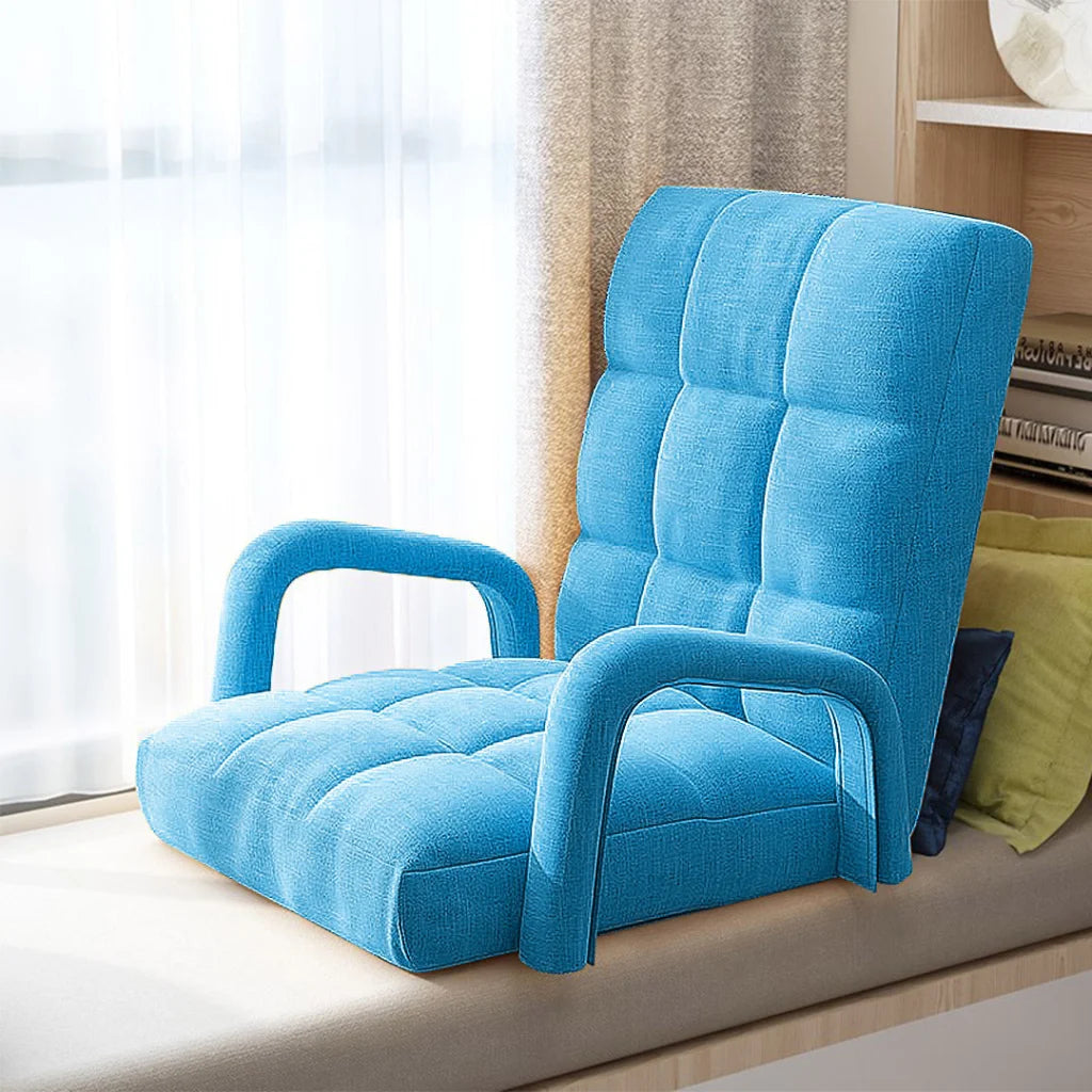 Recliner Chair Foldable Lounge Cushion Adjustable Floor Lazy with Armrest Blue