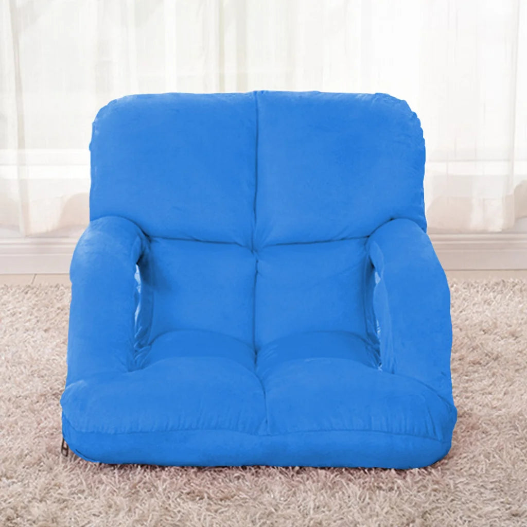 Recliner Chair Foldable Lounge Cushion Adjustable Floor Lazy with Armrest Blue
