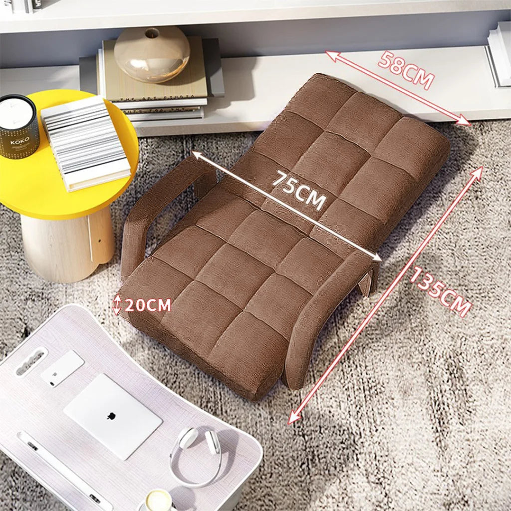 Recliner Chair Foldable Lounge Cushion Adjustable Floor Lazy with Armrest Coffee