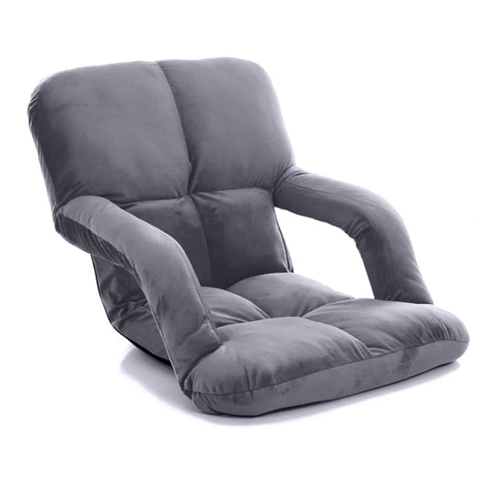 Recliner Chair Foldable Lounge Cushion Adjustable Floor Lazy with Armrest Grey