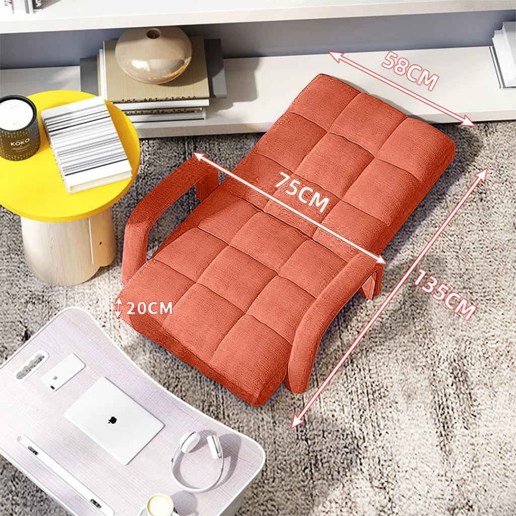 Recliner Chair Foldable Lounge Cushion Adjustable Floor Lazy with Armrest Orange
