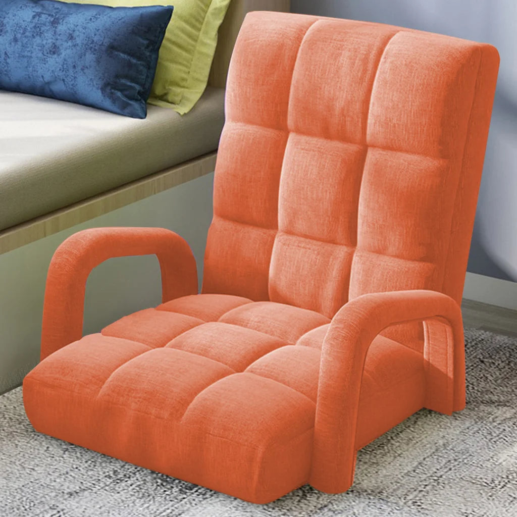 Recliner Chair Foldable Lounge Cushion Adjustable Floor Lazy with Armrest Orange