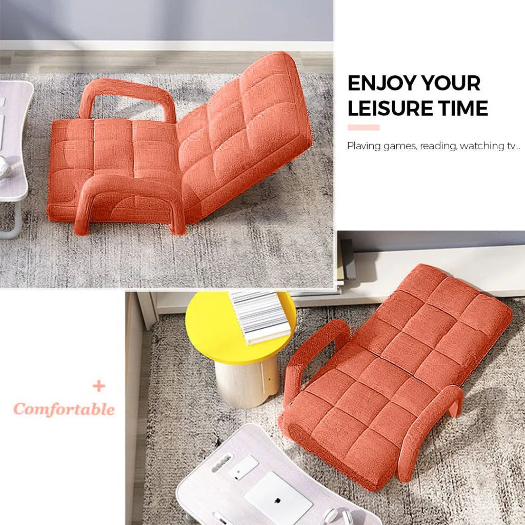 Recliner Chair Foldable Lounge Cushion Adjustable Floor Lazy with Armrest Orange