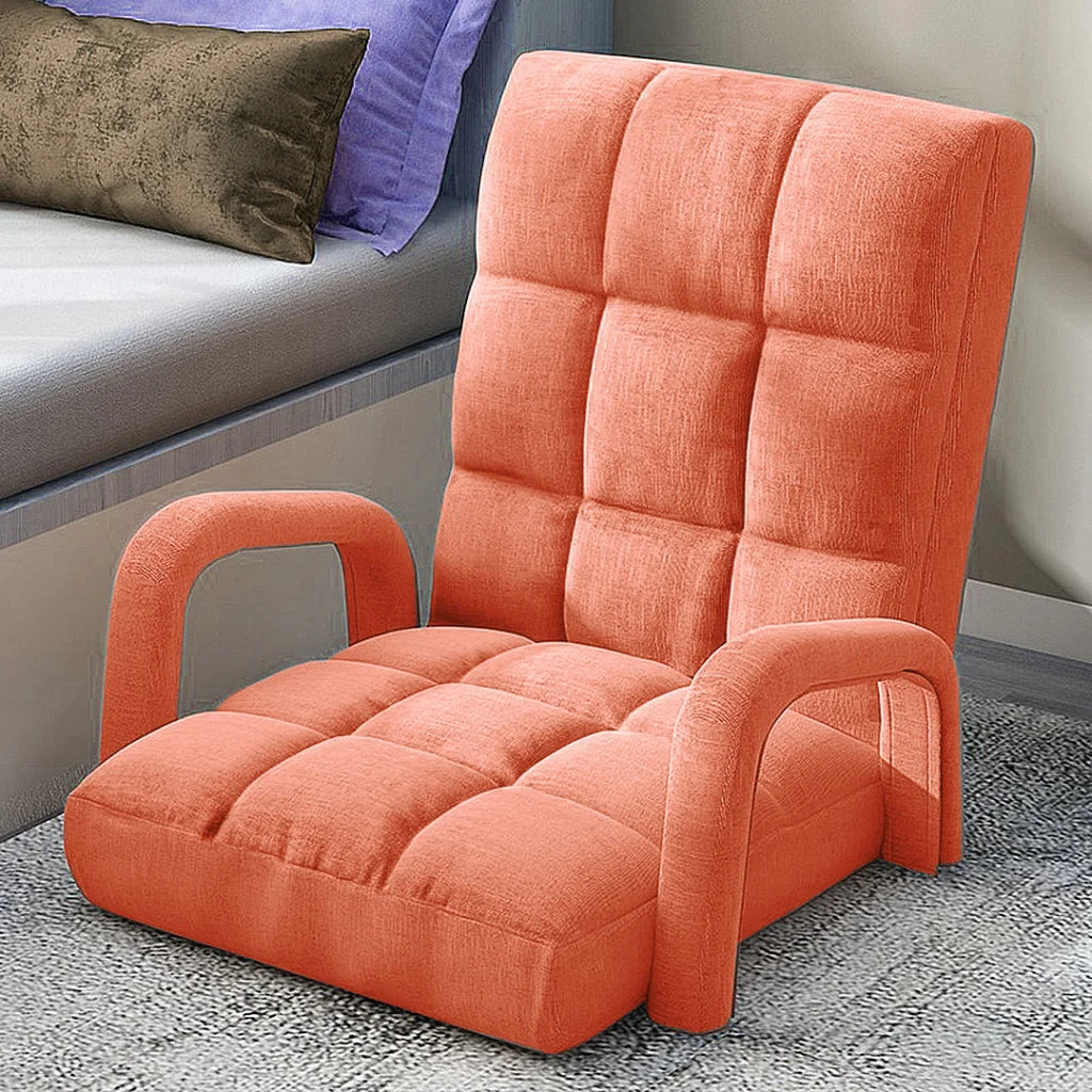Recliner Chair Foldable Lounge Cushion Adjustable Floor Lazy with Armrest Orange