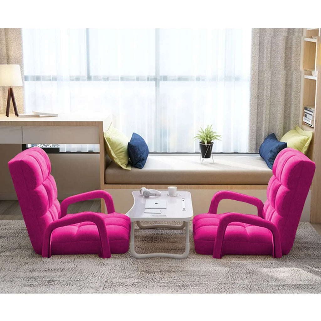 Recliner Chair Foldable Lounge Cushion Adjustable Floor Lazy with Armrest Pink