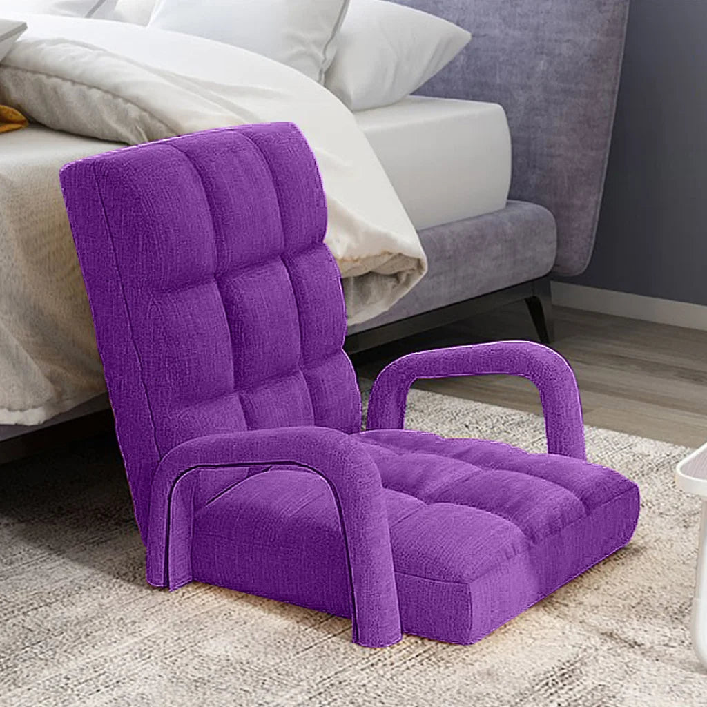 Recliner Chair Foldable Lounge Cushion Adjustable Floor Lazy with Armrest Purple