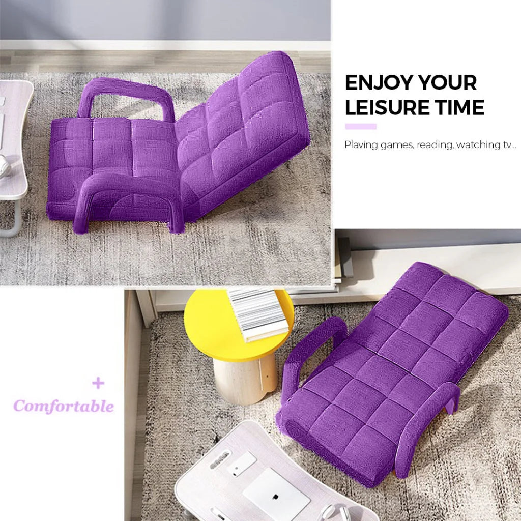 Recliner Chair Foldable Lounge Cushion Adjustable Floor Lazy with Armrest Purple