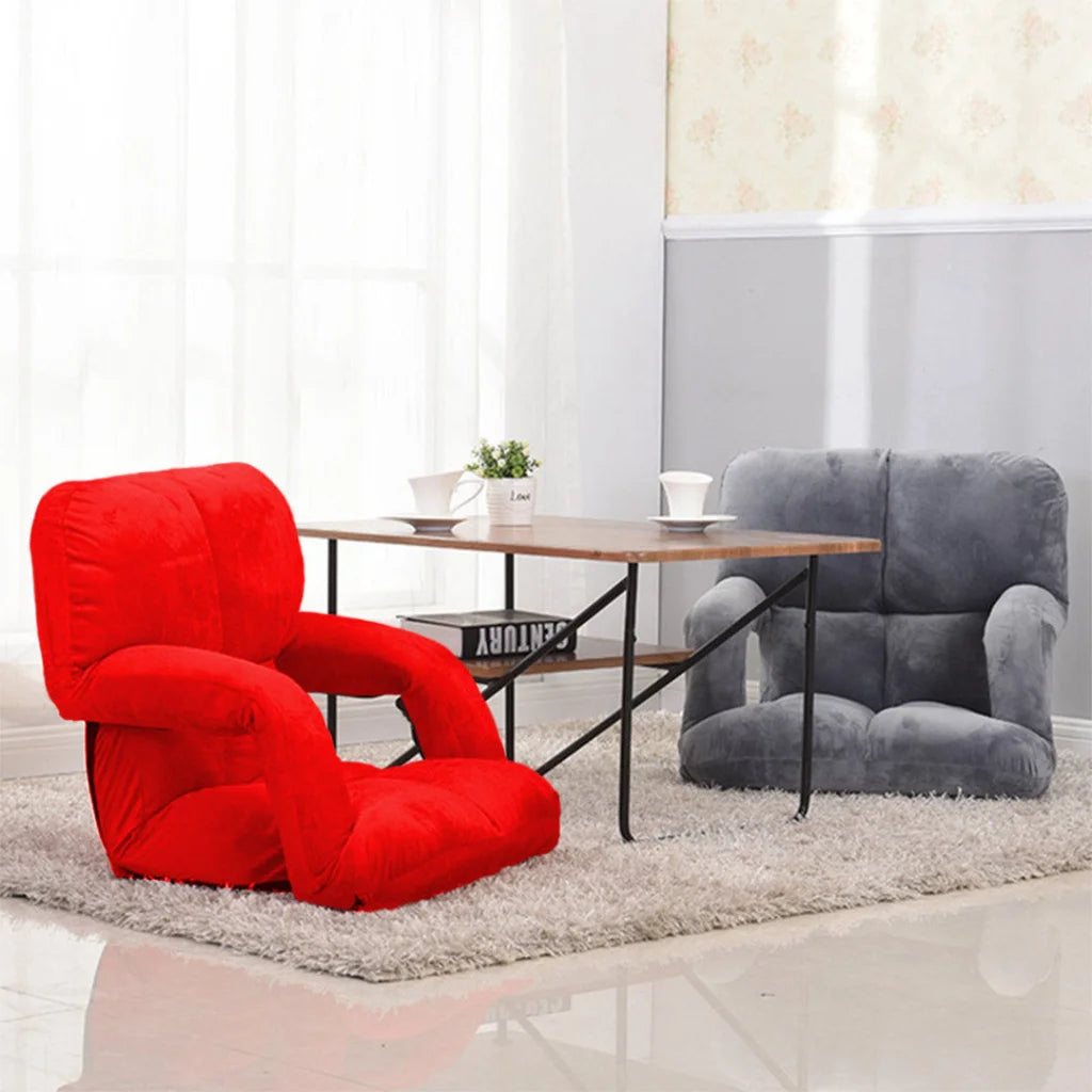 Recliner Chair Foldable Lounge Cushion Adjustable Floor Lazy with Armrest Red