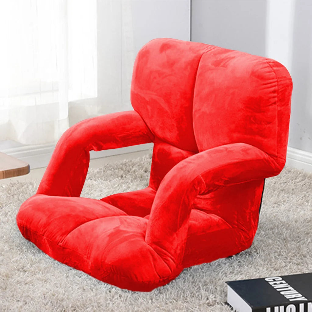 Recliner Chair Foldable Lounge Cushion Adjustable Floor Lazy with Armrest Red
