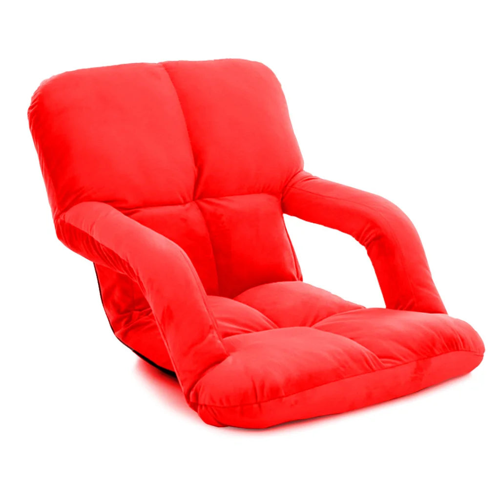 Recliner Chair Foldable Lounge Cushion Adjustable Floor Lazy with Armrest Red