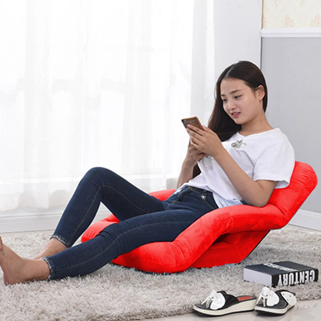 Recliner Chair Foldable Lounge Cushion Adjustable Floor Lazy with Armrest Red