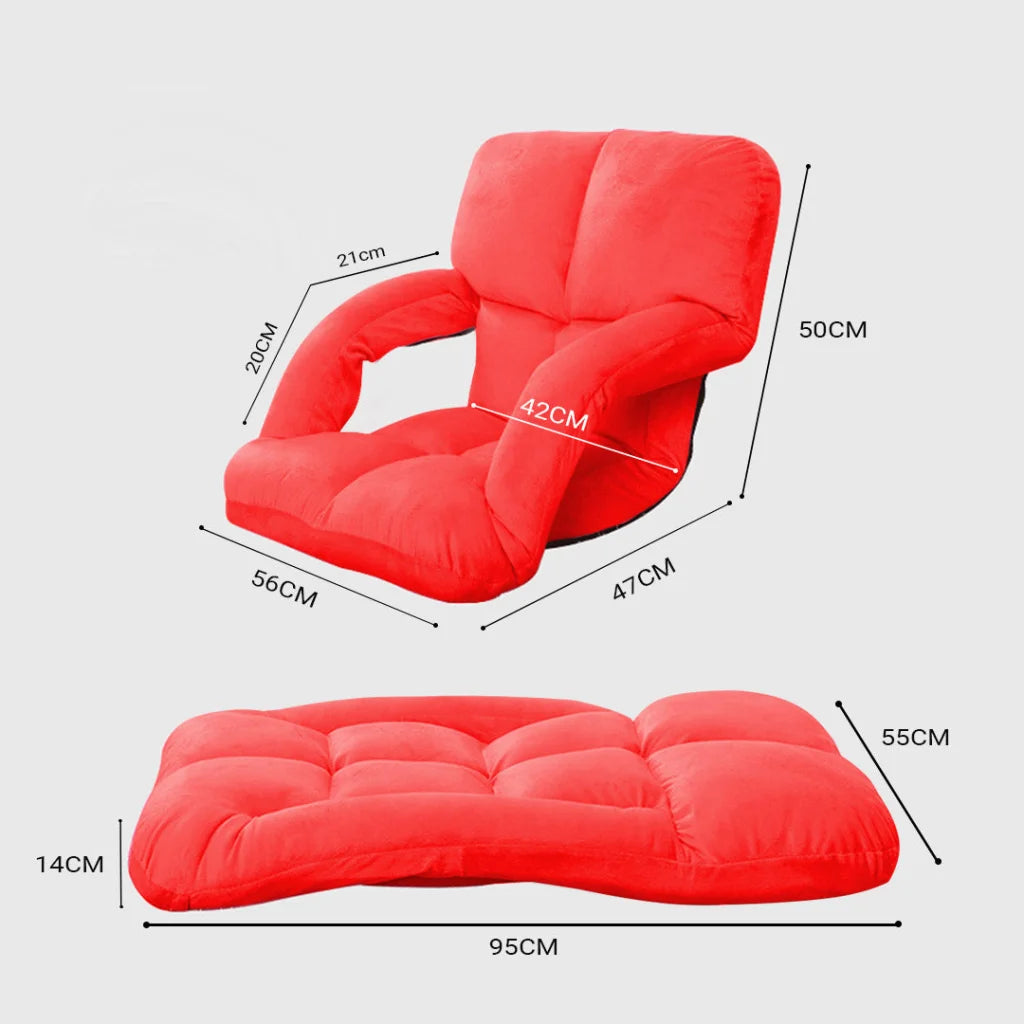 Recliner Chair Foldable Lounge Cushion Adjustable Floor Lazy with Armrest Red