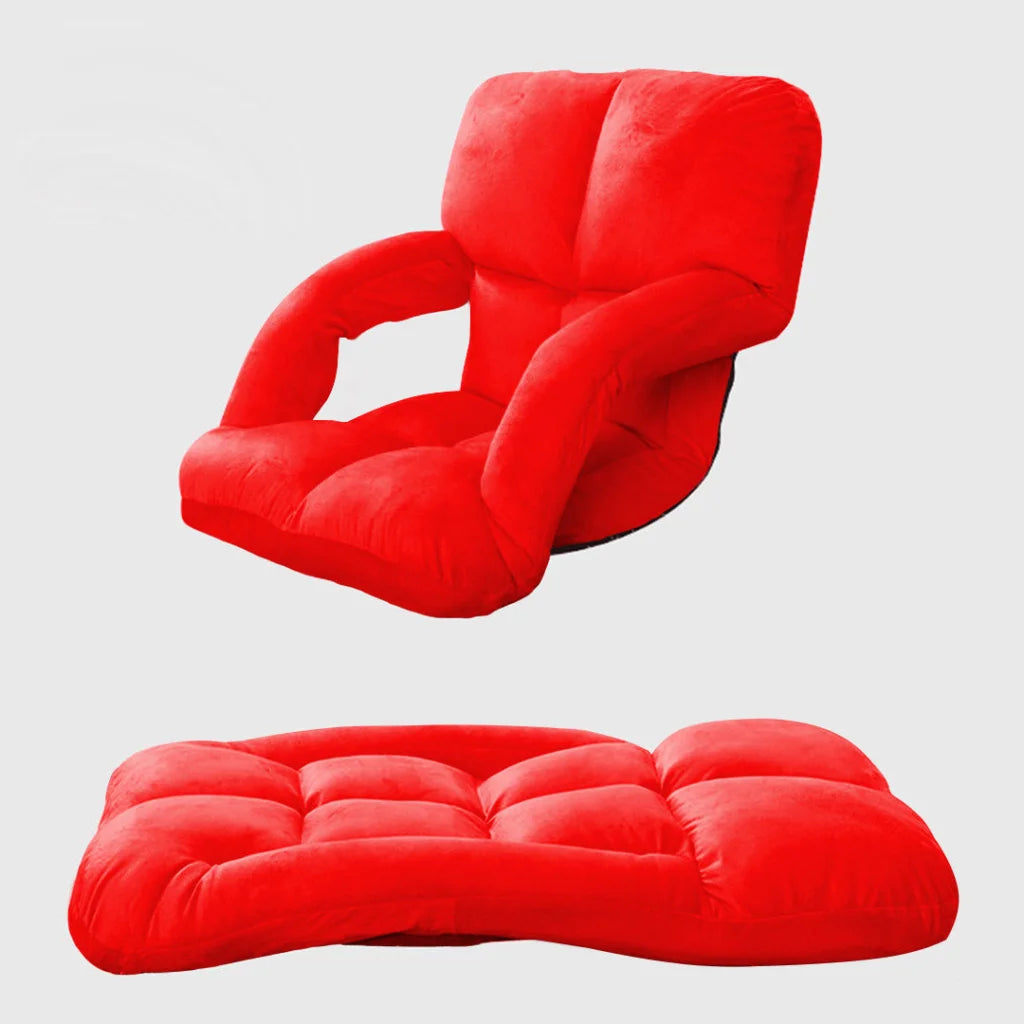 Recliner Chair Foldable Lounge Cushion Adjustable Floor Lazy with Armrest Red