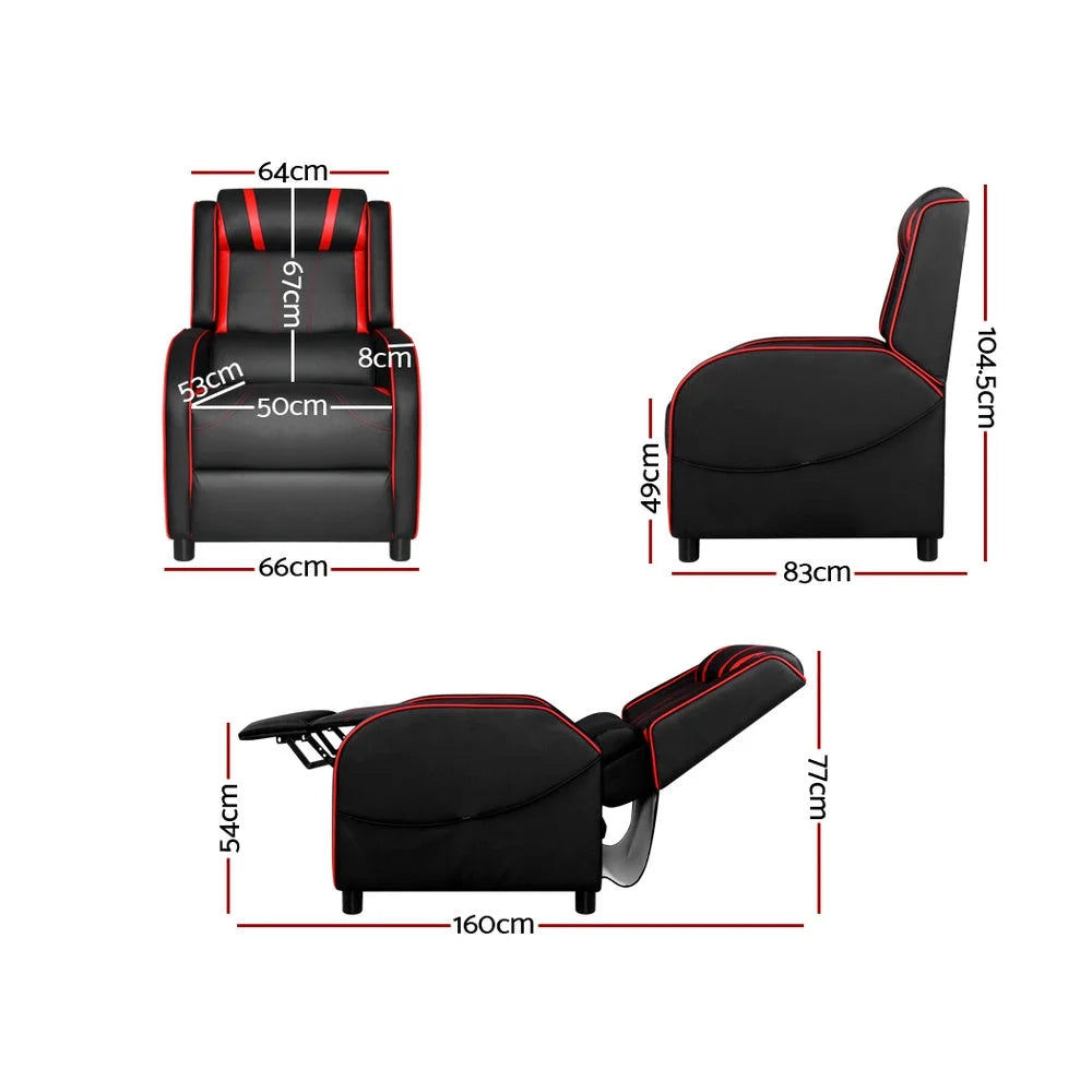 Recliner Chair Gaming Racing Armchair Lounge Sofa - Black