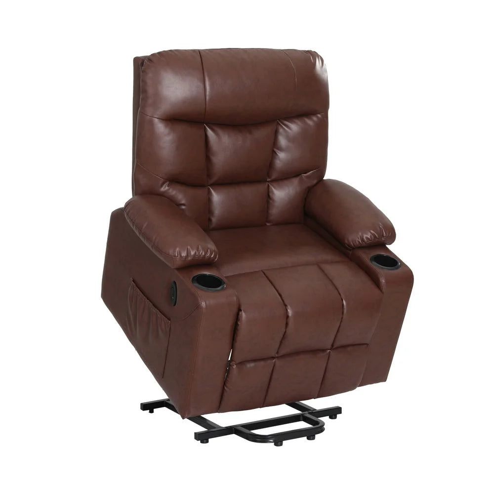 Recliner Chair Lift Assist Heated Massage Leather - Claude
