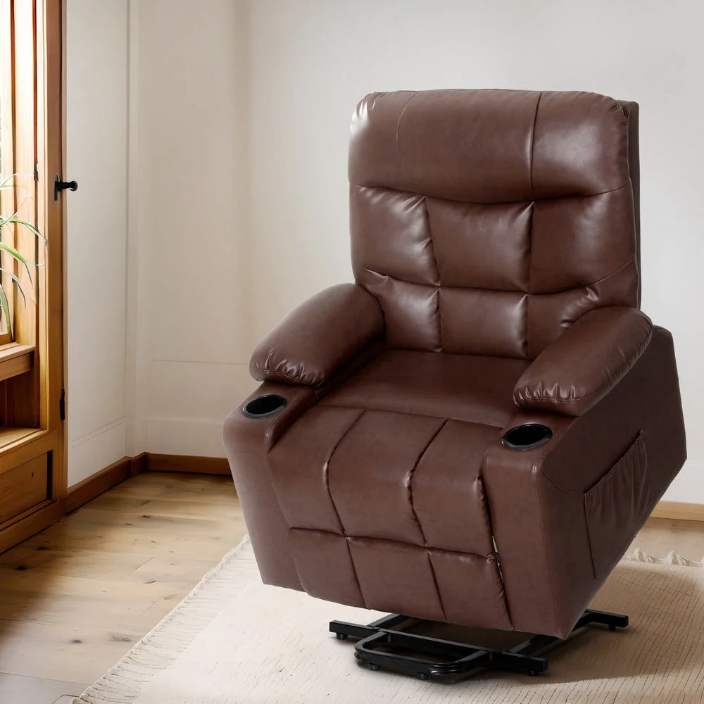 Recliner Chair Lift Assist Heated Massage Leather - Claude