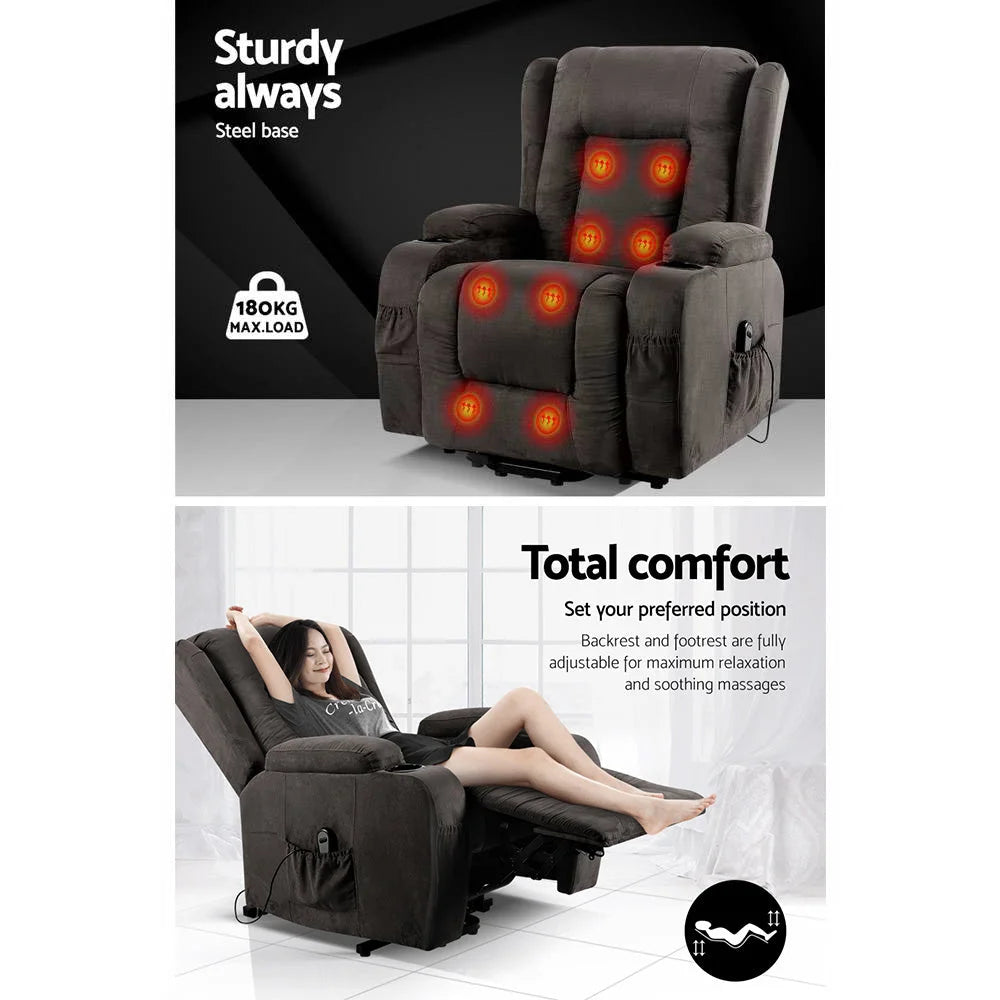 Recliner Chair Lift Heated Massage Lounge Sofa - Fabric
