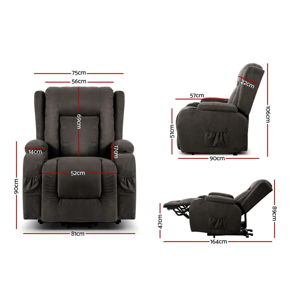 Recliner Chair Lift Heated Massage Lounge Sofa - Fabric