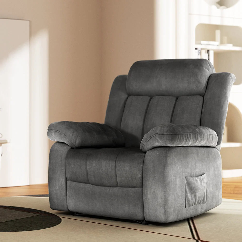 Grey chair with recliner massage velvet lounge