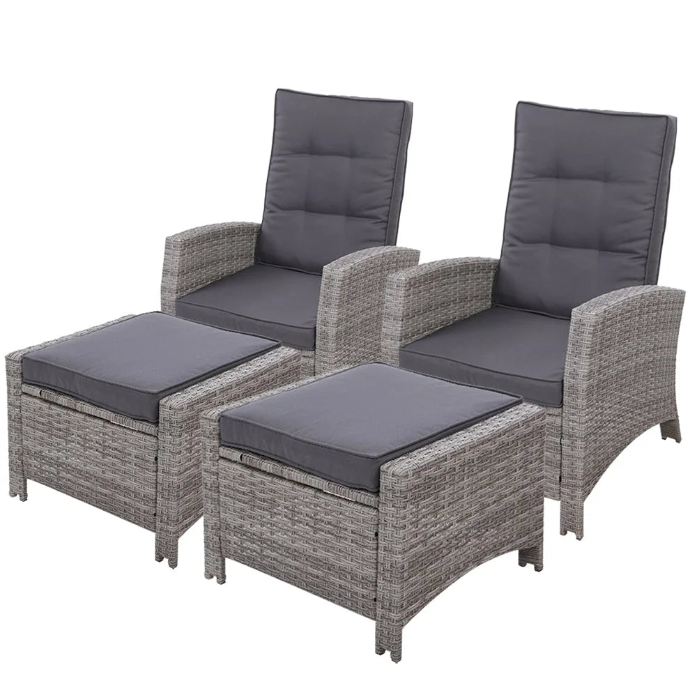 Recliner Chair Set of 2 Sun lounge Wicker Lounger Sofa Day