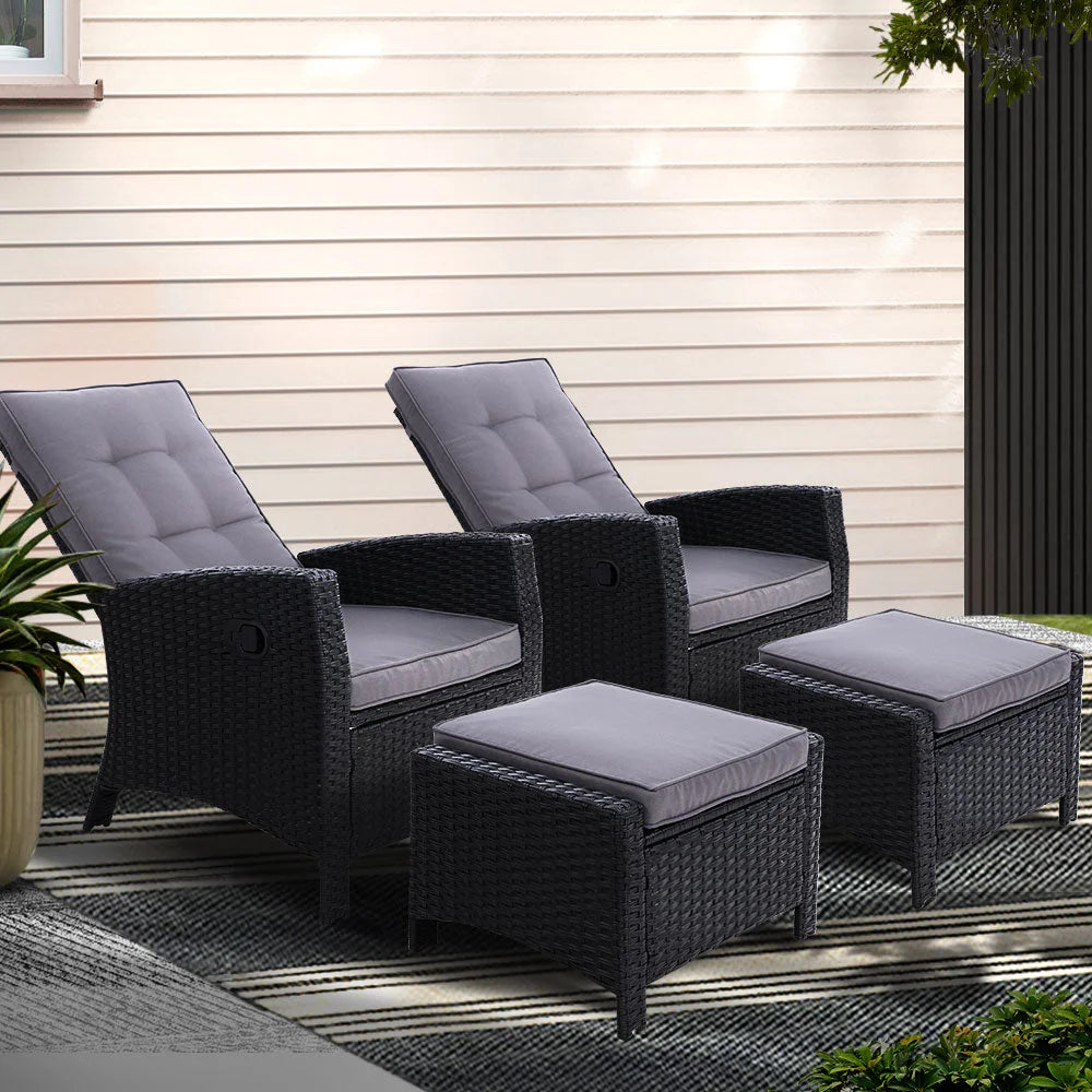 Recliner Chair Set of 2 Sun lounge Wicker Lounger Sofa Day
