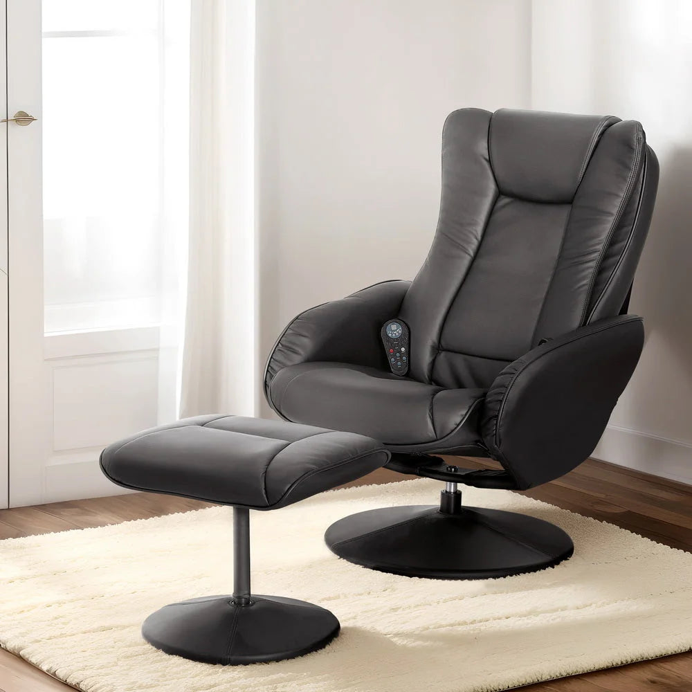 Recliner Chair with Ottoman Heated Massage - Black