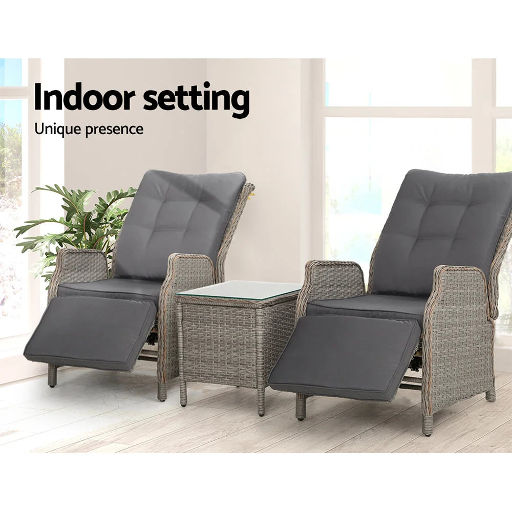 Recliner Chairs Table 3PC Sun Lounge Outdoor Furniture