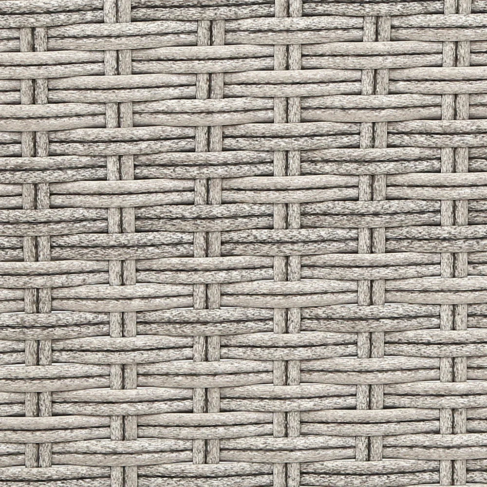 Grey wicker outdoor sun lounge with reclining wooden chair and small side table