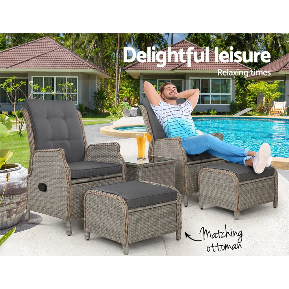 Recliner Chairs Table 5PC Sun Lounge Outdoor Furniture