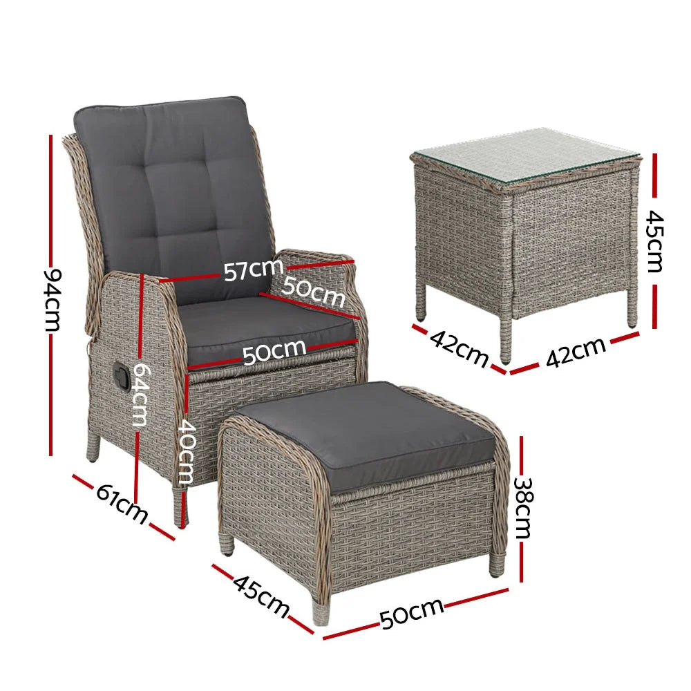 Recliner Chairs Table 5PC Sun Lounge Outdoor Furniture