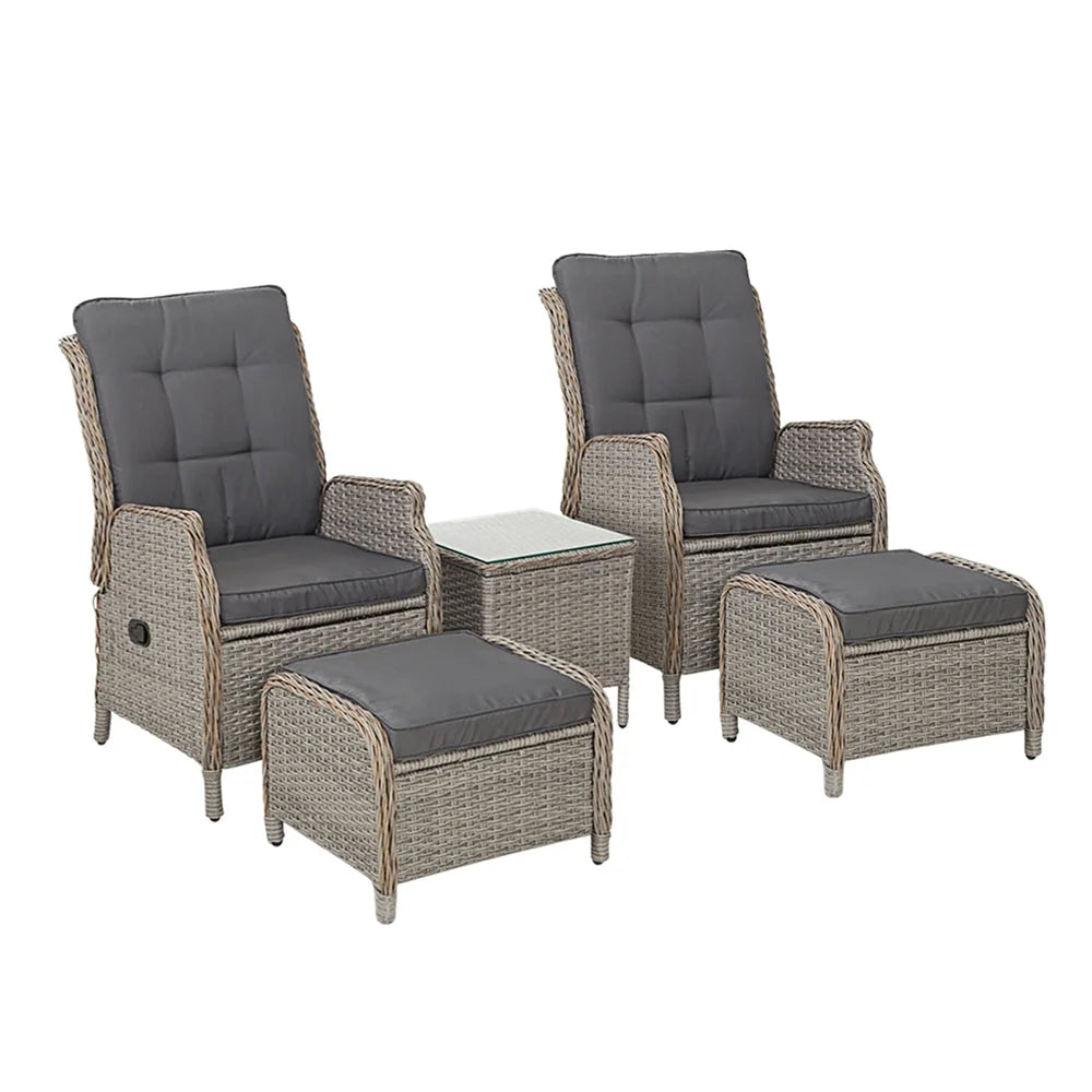 Recliner Chairs Table 5PC Sun Lounge Outdoor Furniture