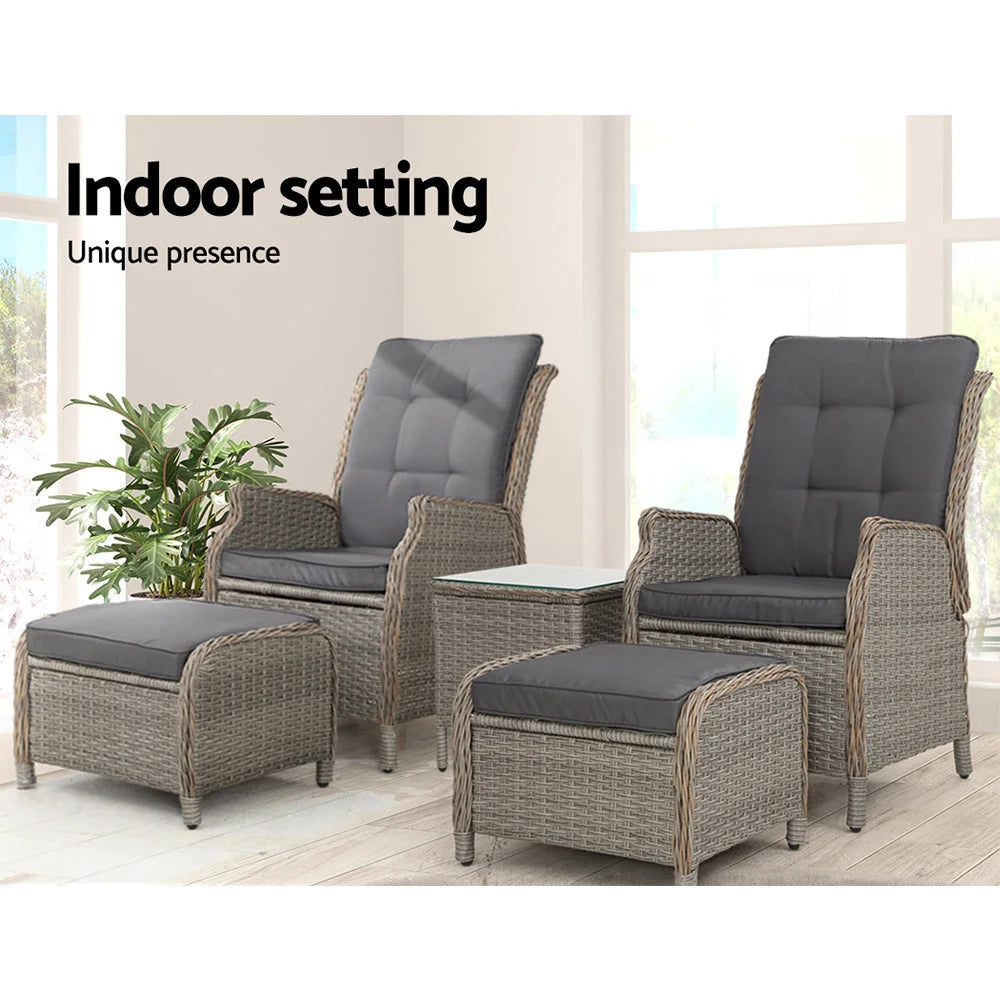 Recliner Chairs Table 5PC Sun Lounge Outdoor Furniture