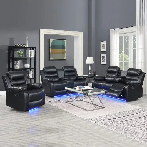 Recliner Sofa 3-2-1 Seater Finest Black Leatherette