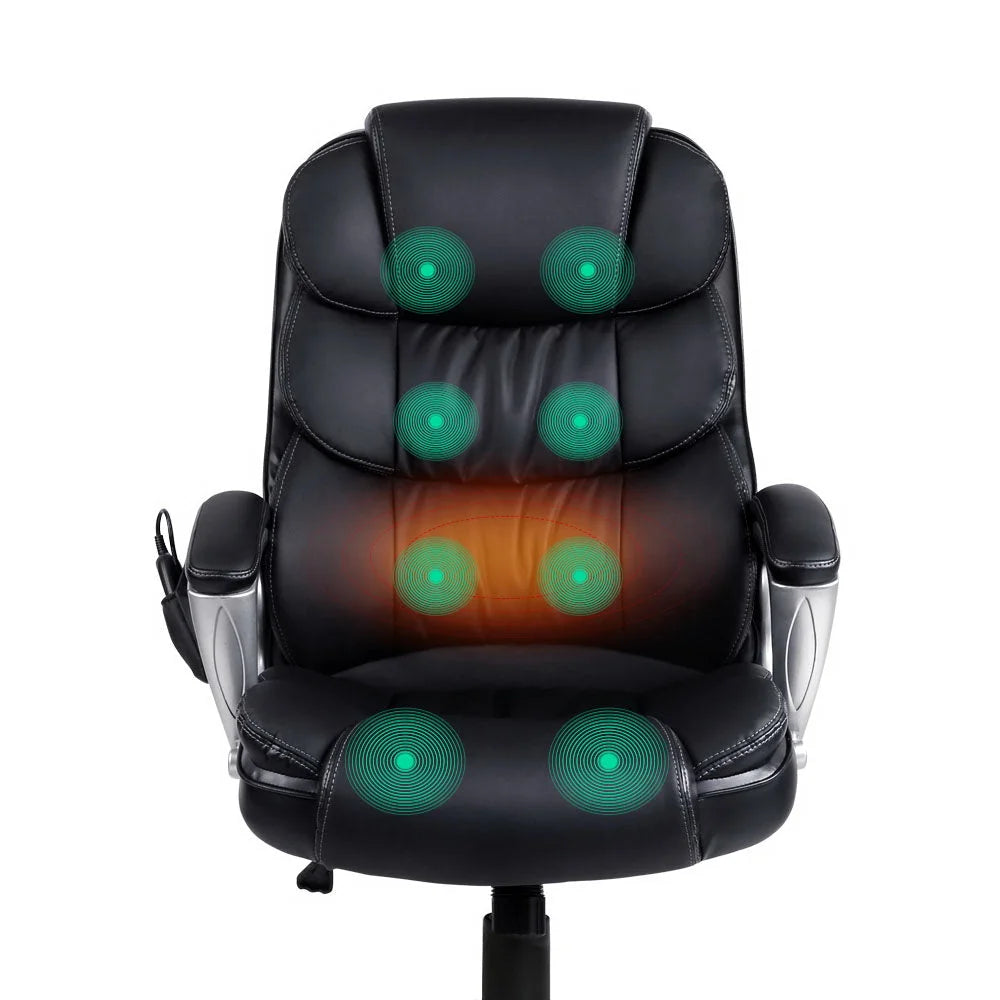 Reclining Massage Chair 8-Point PU Leather Black - Office