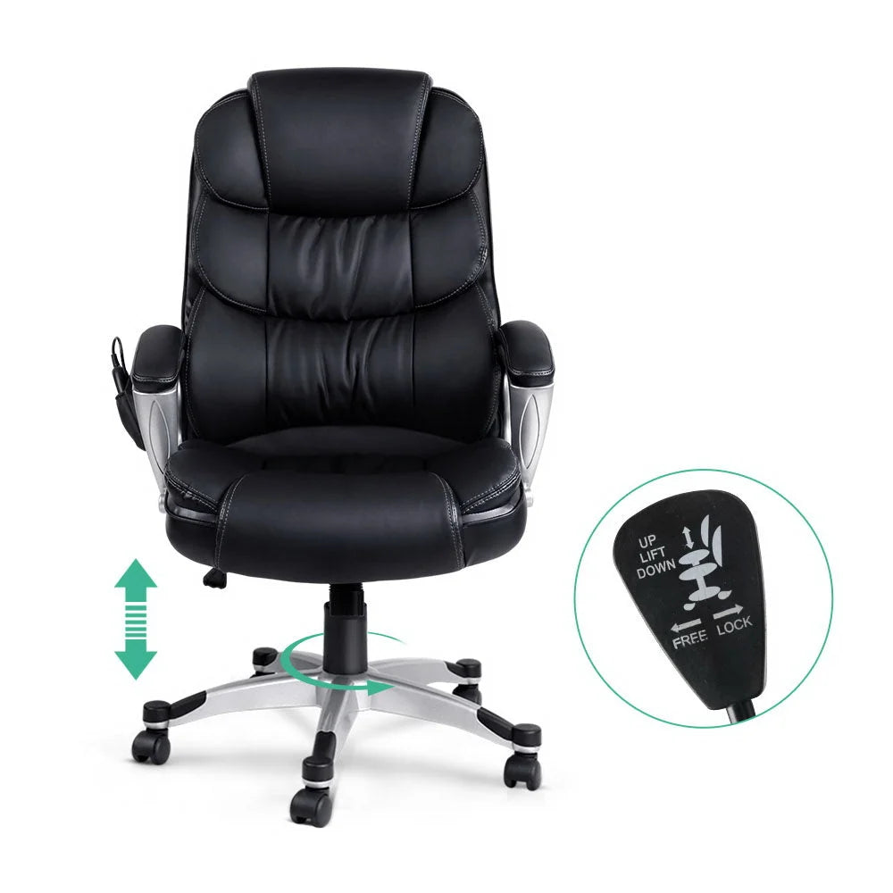 Reclining Massage Chair 8-Point PU Leather Black - Office