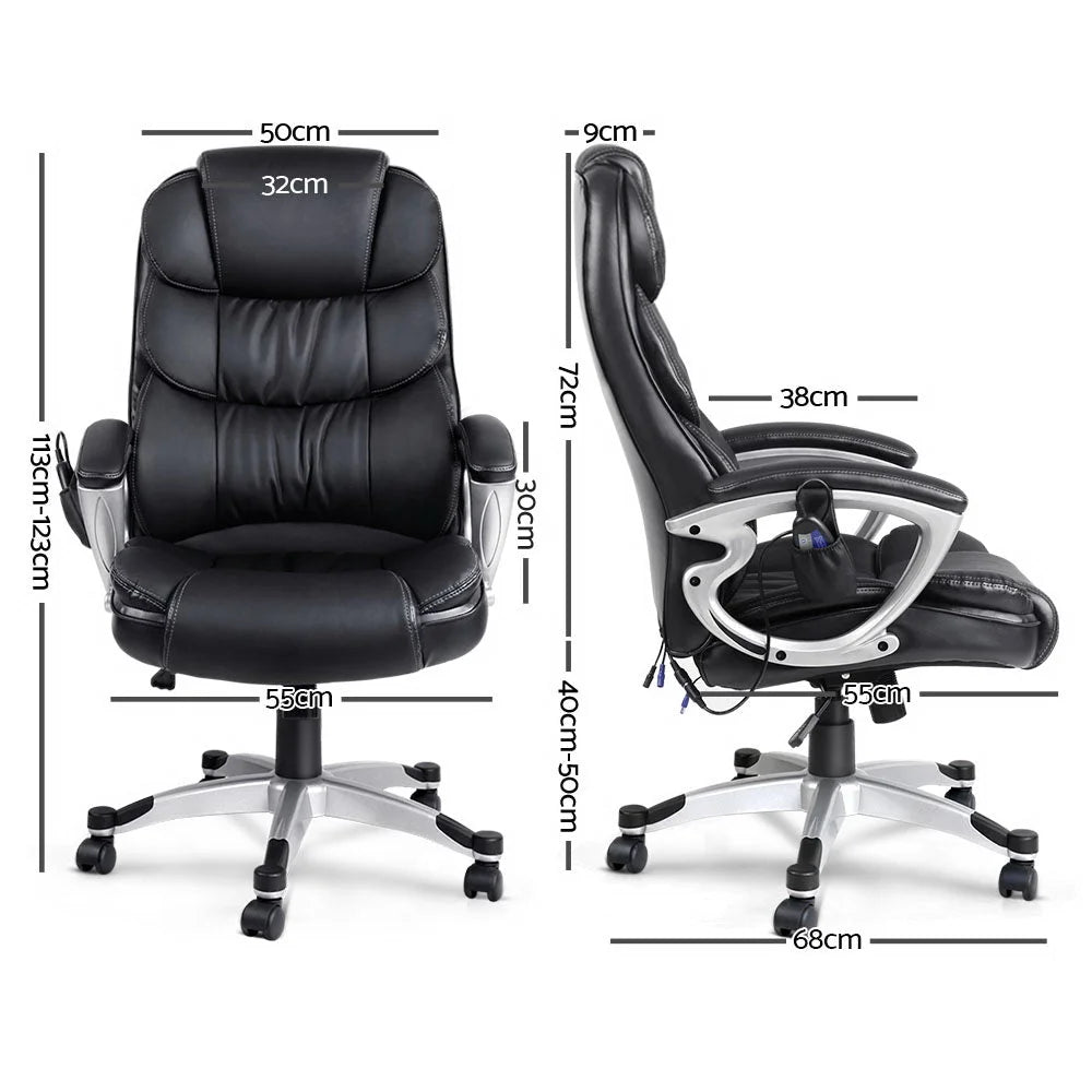 Reclining Massage Chair 8-Point PU Leather Black - Office