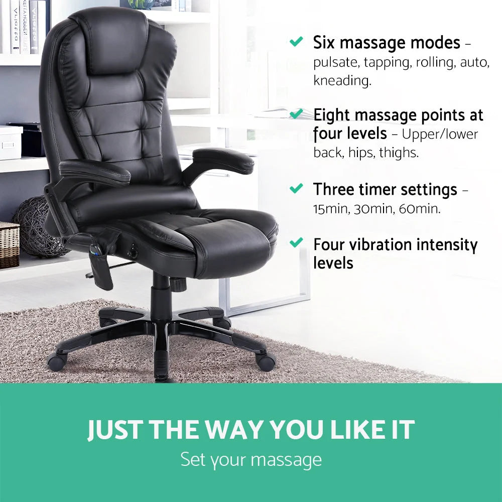 Reclining Massage Chair 8-Point PU Leather Black - Office