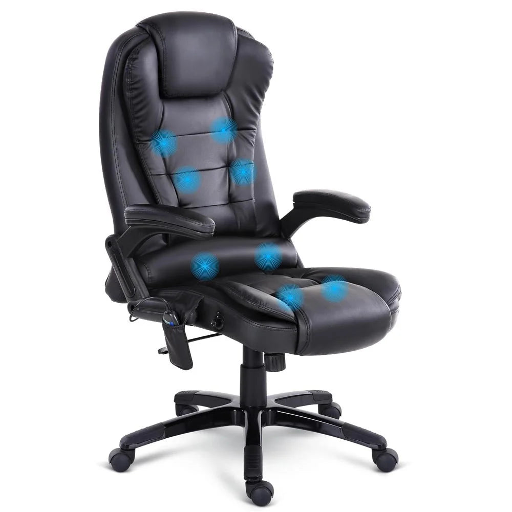 Reclining Massage Chair 8-Point PU Leather Black - Office