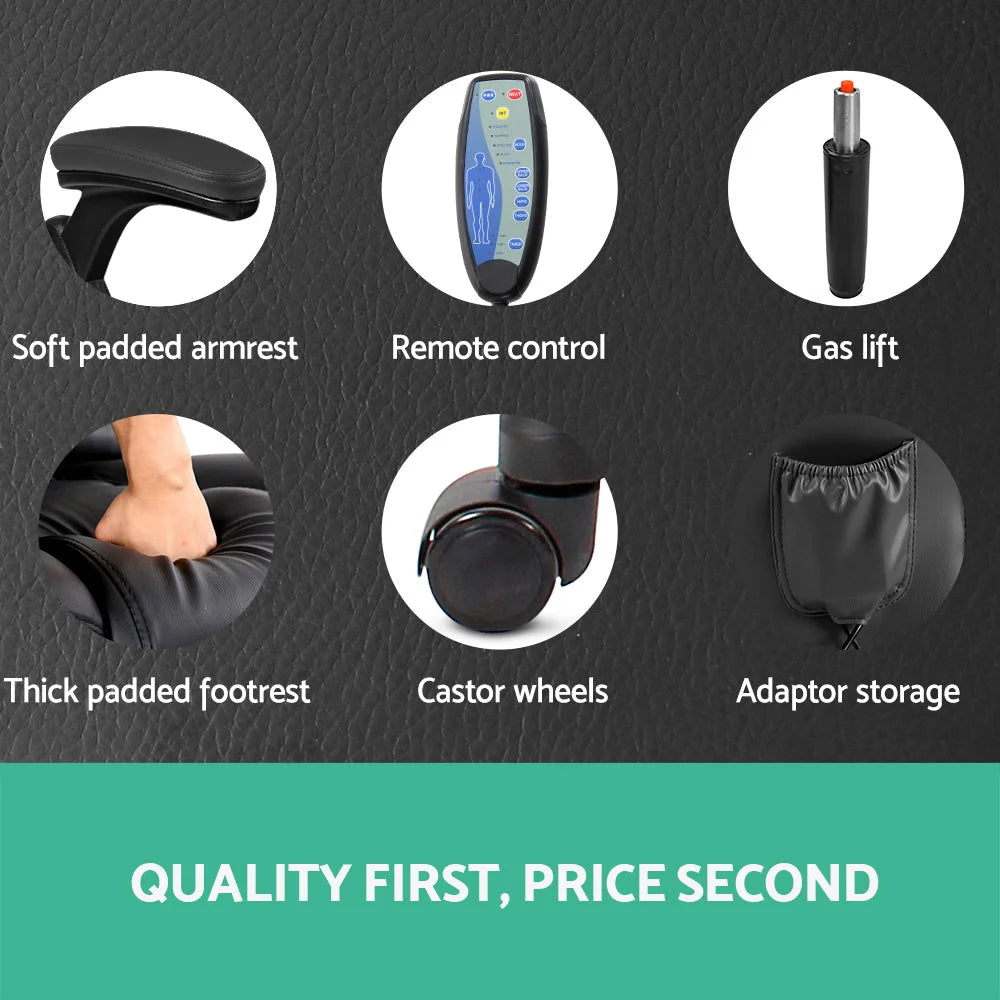 Reclining Massage Chair 8-Point PU Leather Black - Office