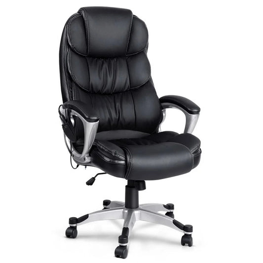 Reclining Massage Chair 8-Point PU Leather Black - Office