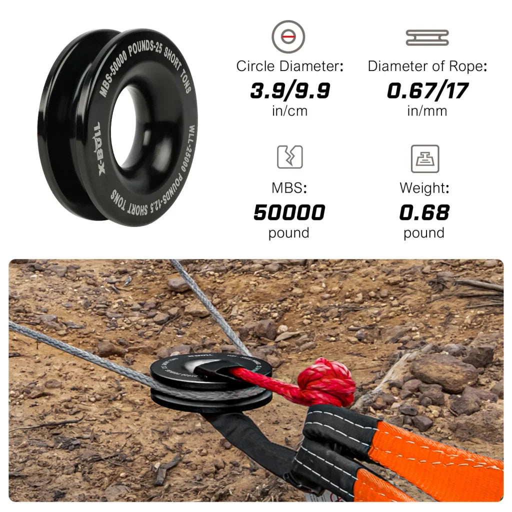 Recovery Ring Soft Shackle Kit Snatch Block Pulley Rope